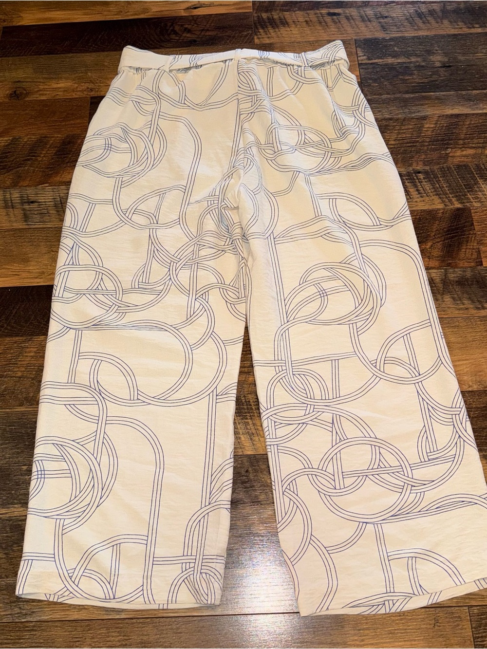 Cream Wide-Leg Patterned Drawstring Pants - Picture 2 of 3
